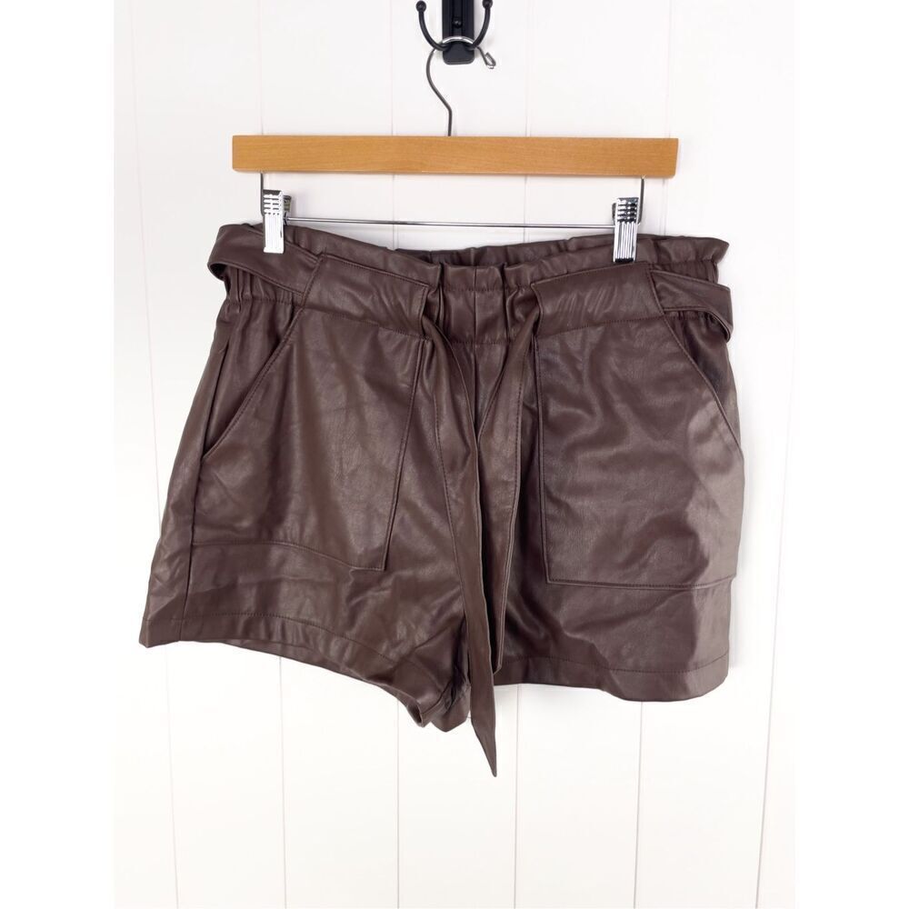 Ci Sono Faux Leather Collection Chocolate Brown Paper Bag Shorts Size L